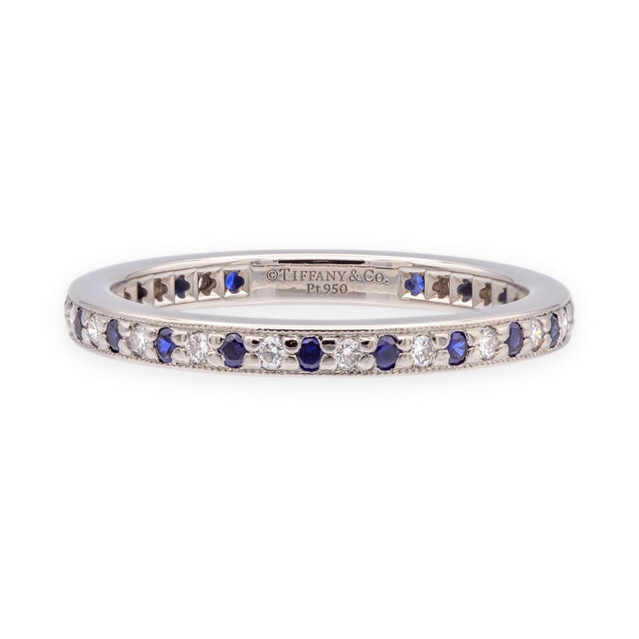 Tiffany & Co Platinum Full Circle Diamond & Sapphire Band Ring 0.23 CTW Sz 6.75