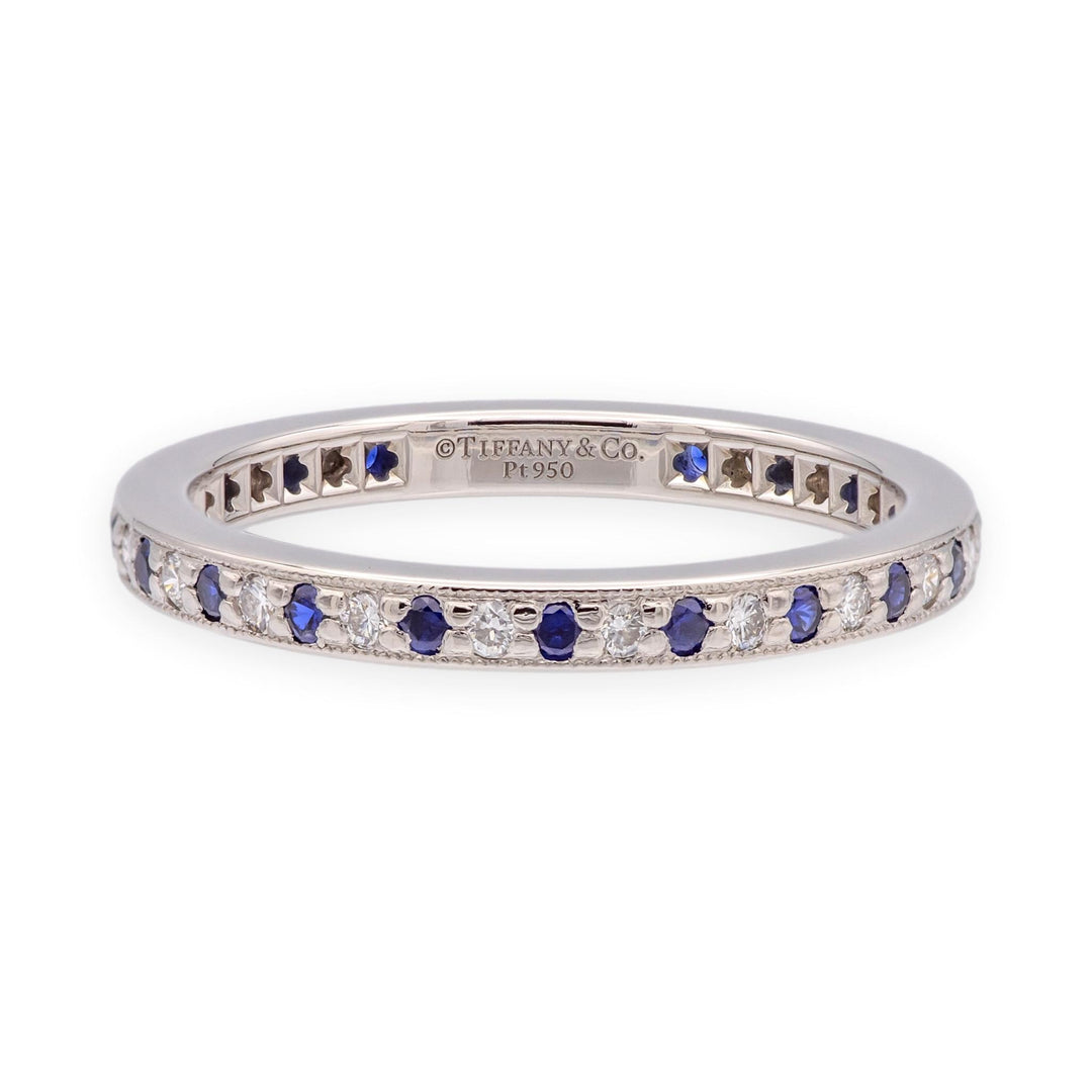 Tiffany & Co Platinum Full Circle Diamond & Sapphire Band Ring 0.23 CTW Sz 6.75