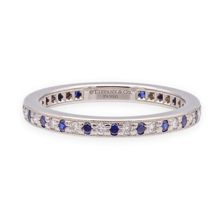 Tiffany & Co Platinum Full Circle Diamond & Sapphire Band Ring 0.23 CTW Sz 6.75