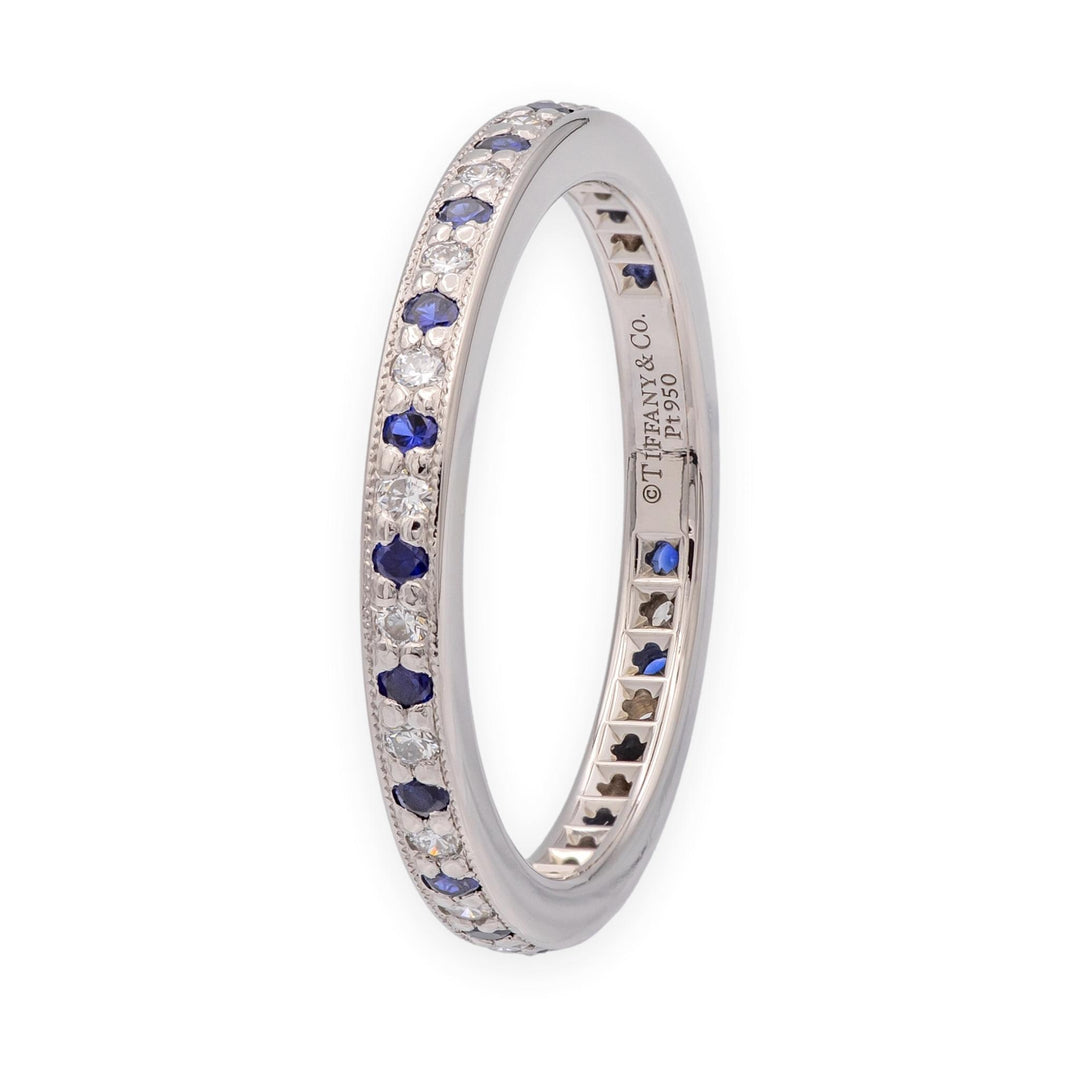 Tiffany & Co Platinum Full Circle Diamond & Sapphire Band Ring 0.23 CTW Sz 6.75