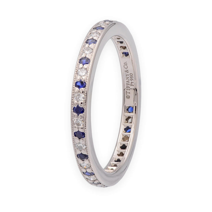 Tiffany & Co Platinum Full Circle Diamond & Sapphire Band Ring 0.23 CTW Sz 6.75