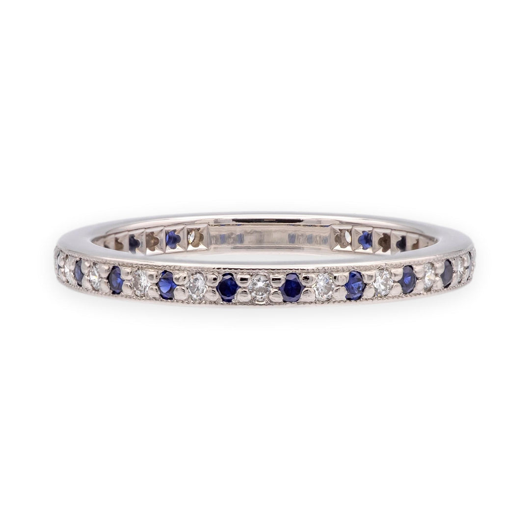 Tiffany & Co Platinum Full Circle Diamond & Sapphire Band Ring 0.23 CTW Sz 6.75