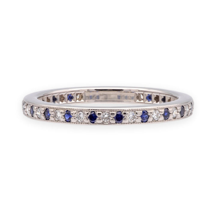 Tiffany & Co Platinum Full Circle Diamond & Sapphire Band Ring 0.23 CTW Sz 6.75