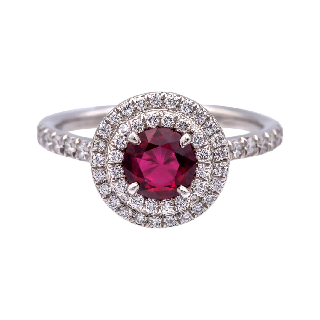 Tiffany & Co Platinum Soleste Round Ruby and Diamond Ring