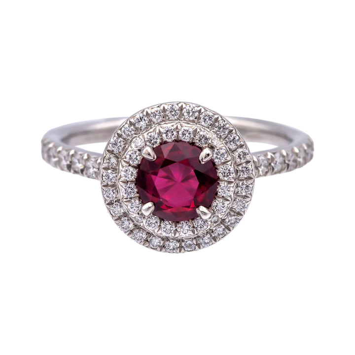 Tiffany & Co Platinum Soleste Round Ruby and Diamond Ring