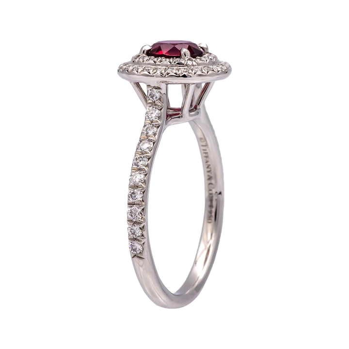 Tiffany & Co Platinum Soleste Round Ruby and Diamond Ring
