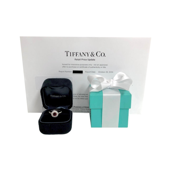 Tiffany & Co Platinum Soleste Round Ruby and Diamond Ring