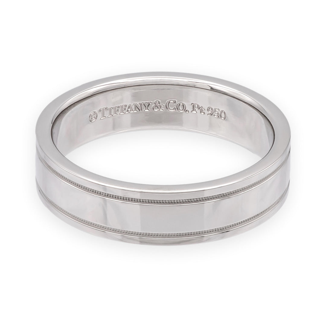 Tiffany & Co Platinum Mens Together Double Milgrain Wedding Band 6 mm Size 11.25