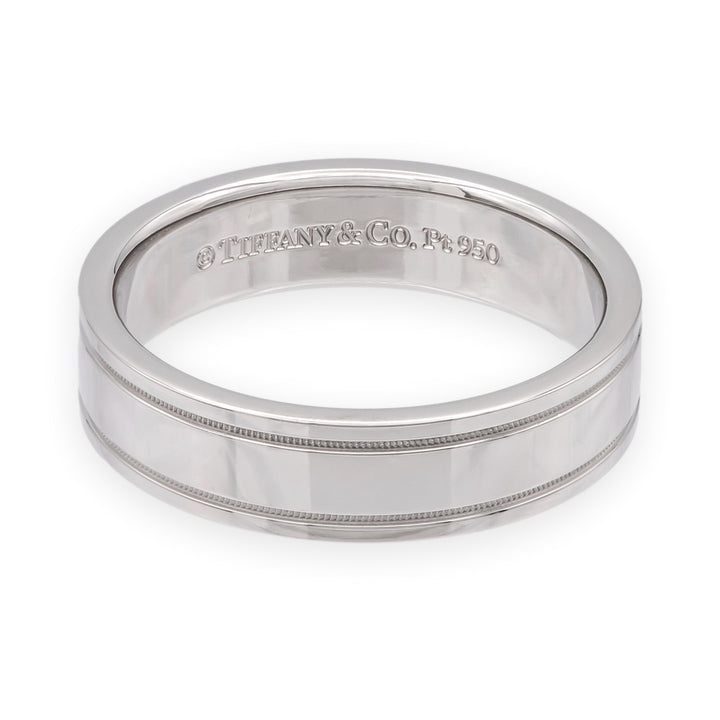 Tiffany & Co Platinum Mens Together Double Milgrain Wedding Band 6 mm Size 11.25