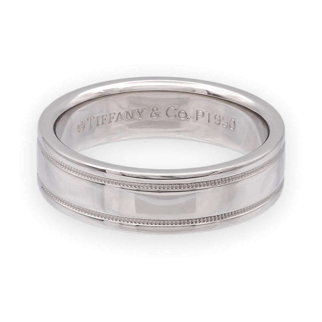 Tiffany & Co Platinum Men's Together Double Milgrain Wedding Band 6 mm Size 9.5