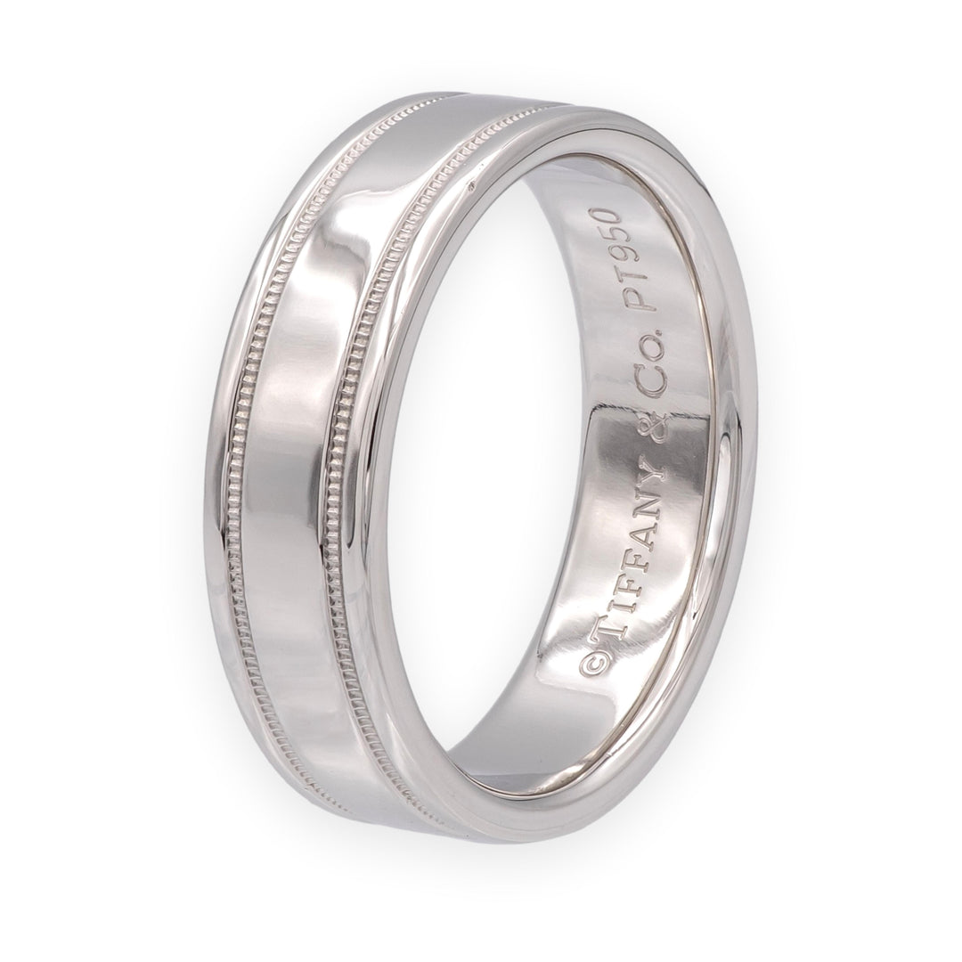 Tiffany & Co Platinum Men's Together Double Milgrain Wedding Band 6 mm Size 9.5