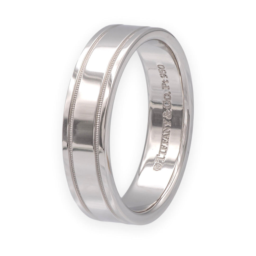 Tiffany & Co Platinum Mens Together Double Milgrain Wedding Band 6 mm Size 11.25