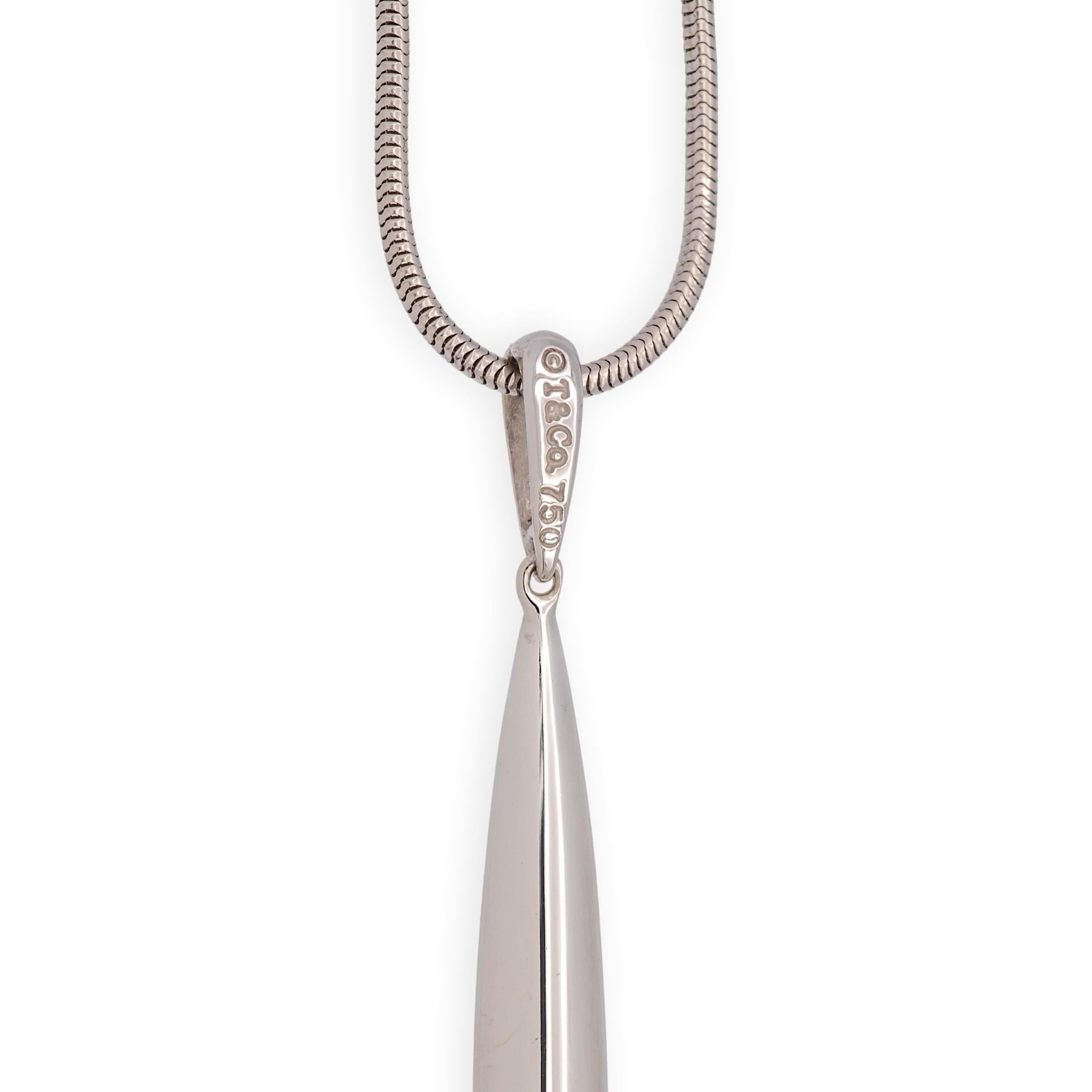 Tiffany & Co Vintage 18K White Gold Feather Pendant 20