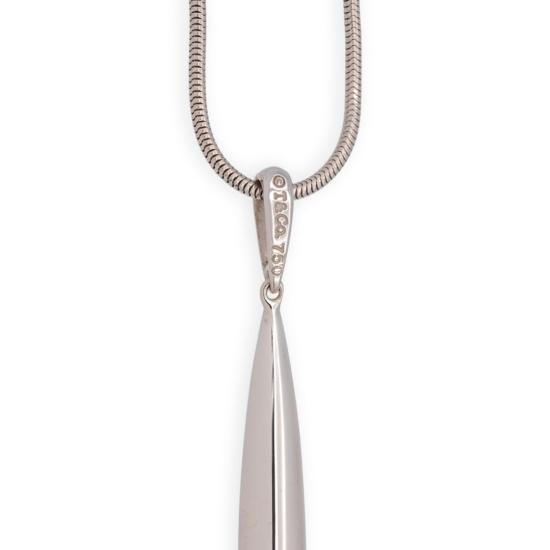 Tiffany & Co Vintage 18K White Gold Feather Pendant 20" Snake Chain Necklace