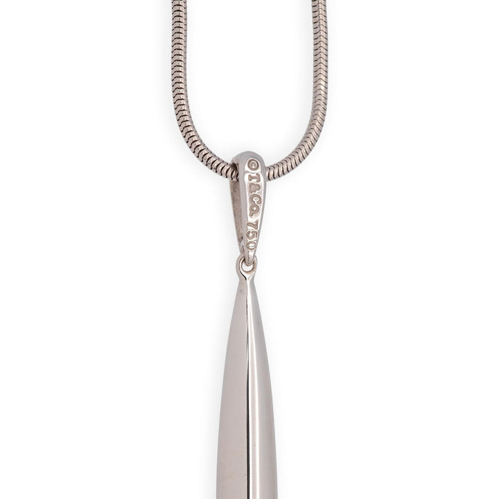 Tiffany & Co Vintage 18K White Gold Feather Pendant 20" Snake Chain Necklace