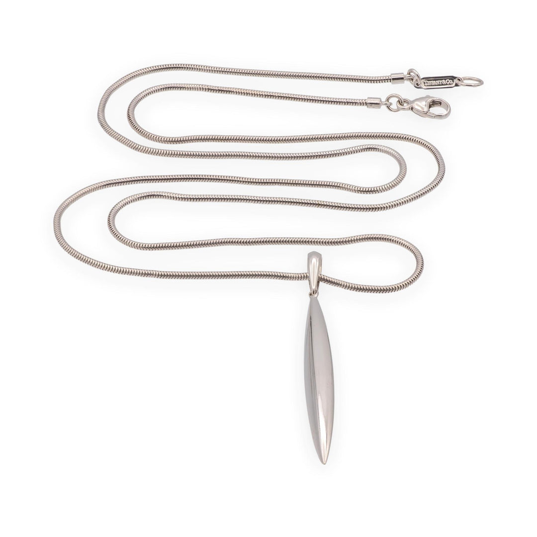 Tiffany & Co Vintage 18K White Gold Feather Pendant 20" Snake Chain Necklace