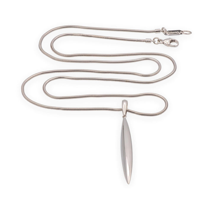 Tiffany & Co Vintage 18K White Gold Feather Pendant 20" Snake Chain Necklace
