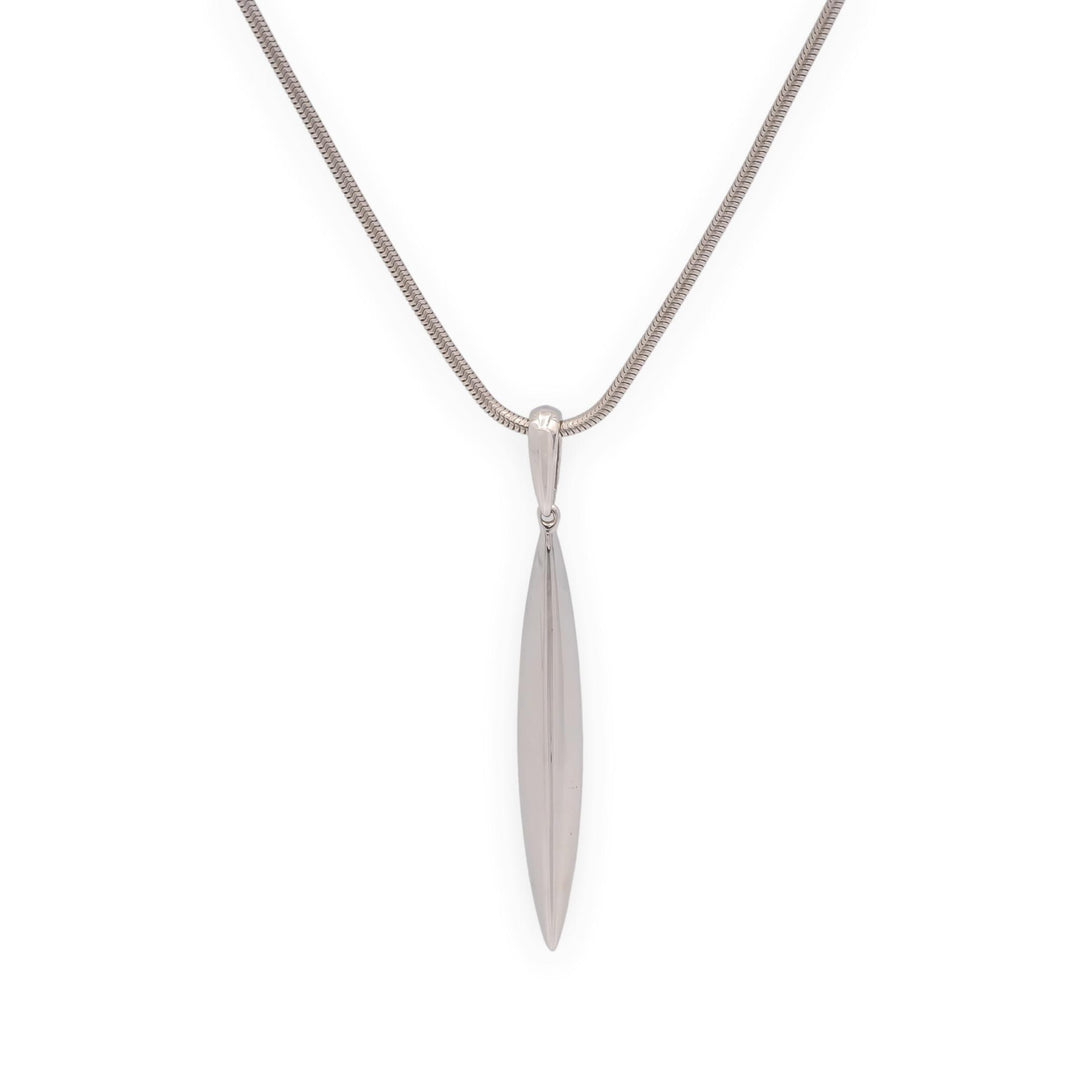 Tiffany & Co Vintage 18K White Gold Feather Pendant 20" Snake Chain Necklace