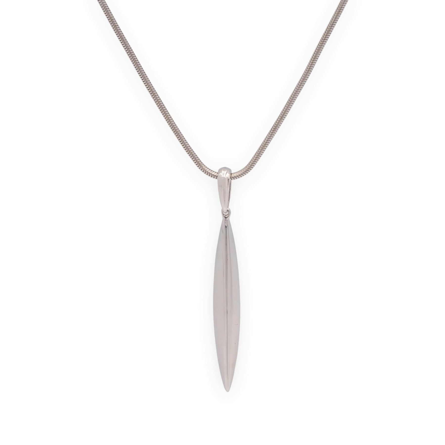 Tiffany & Co Vintage 18K White Gold Feather Pendant 20