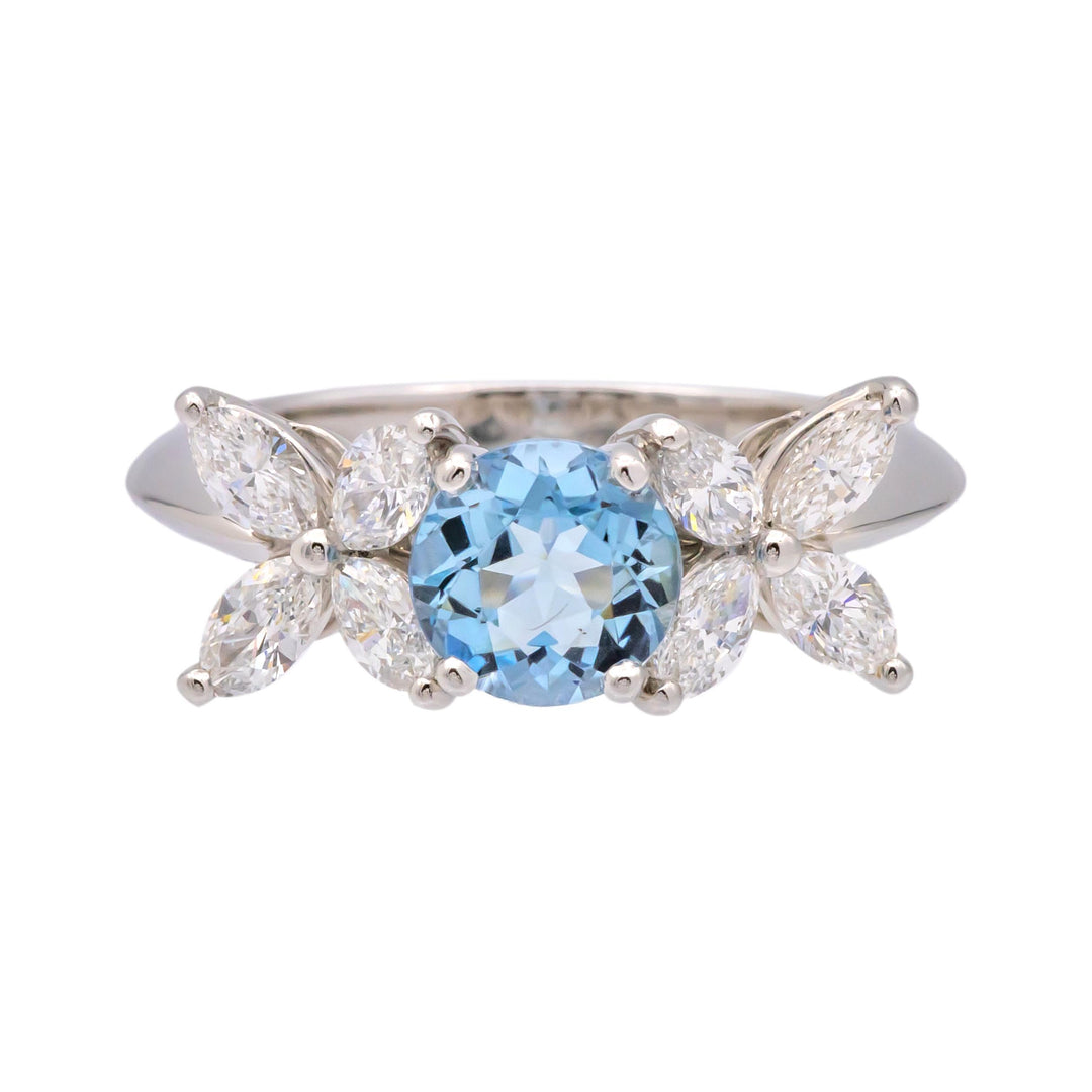 Tiffany & Co. Victoria Ring Platinum 2 ct total Aquamarine & Marquise Diamonds