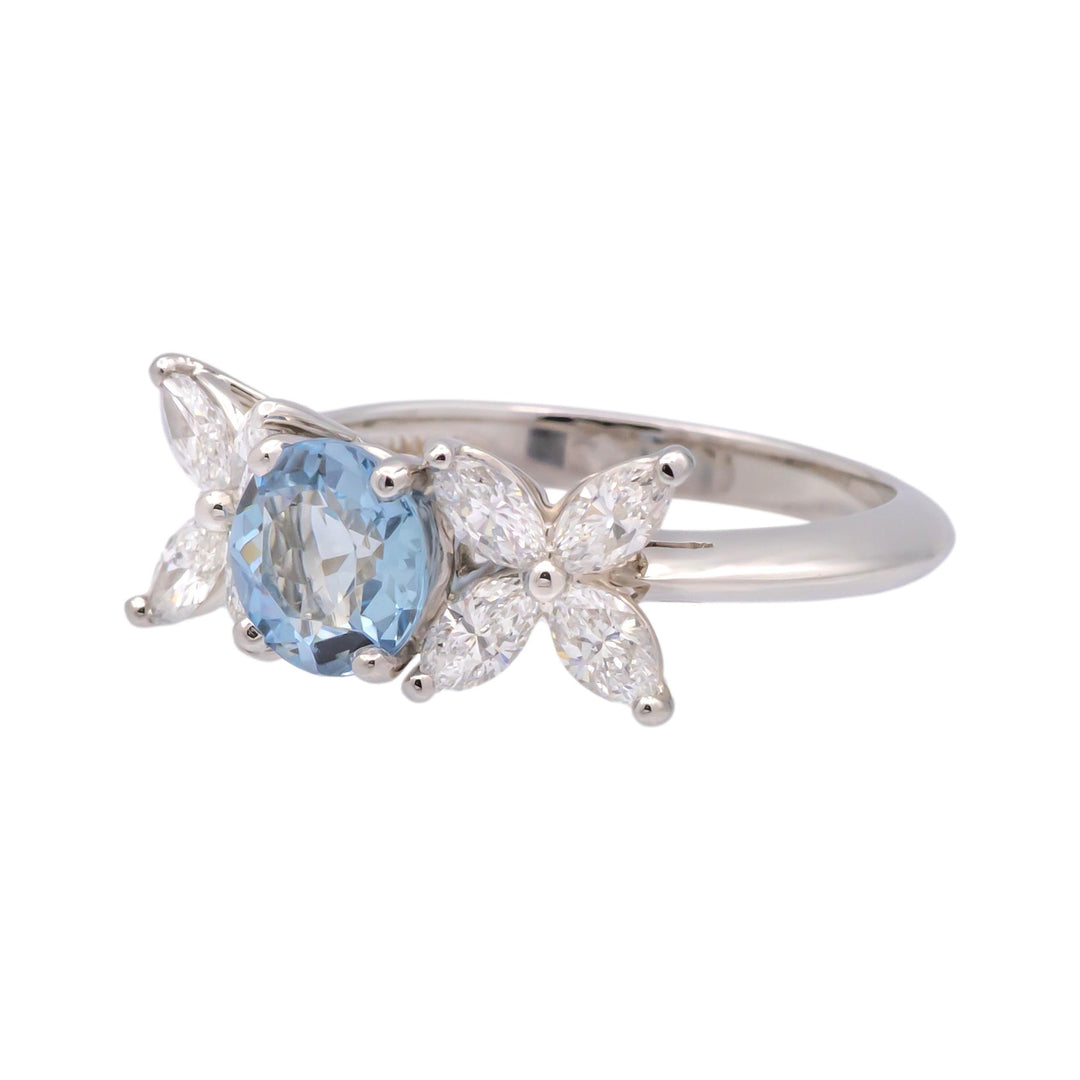 Tiffany & Co. Victoria Ring Platinum 2 ct total Aquamarine & Marquise Diamonds