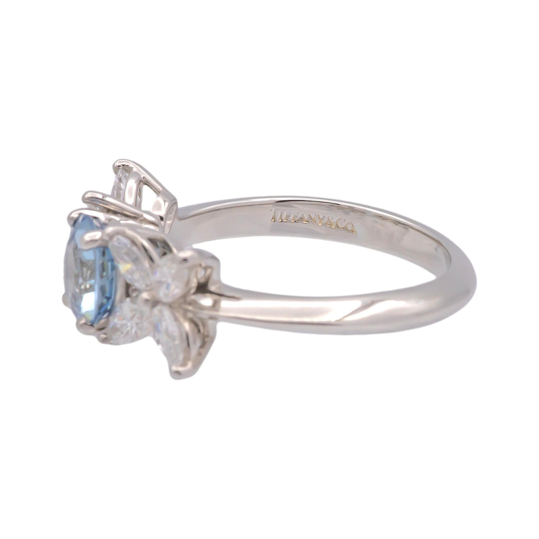 Tiffany & Co. Victoria Ring Platinum 2 ct total Aquamarine & Marquise Diamonds