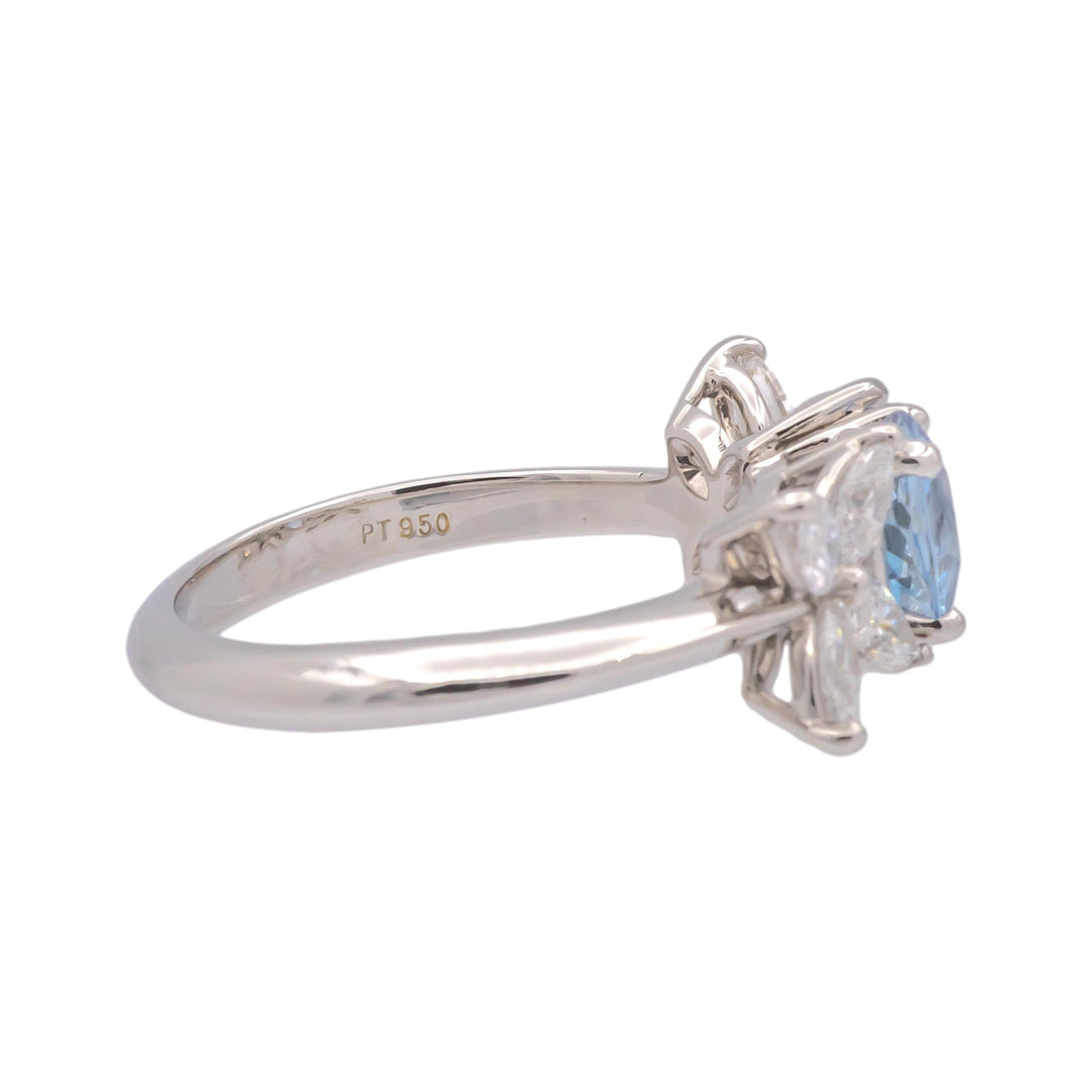 Tiffany & Co. Victoria Ring Platinum 2 ct total Aquamarine & Marquise Diamonds