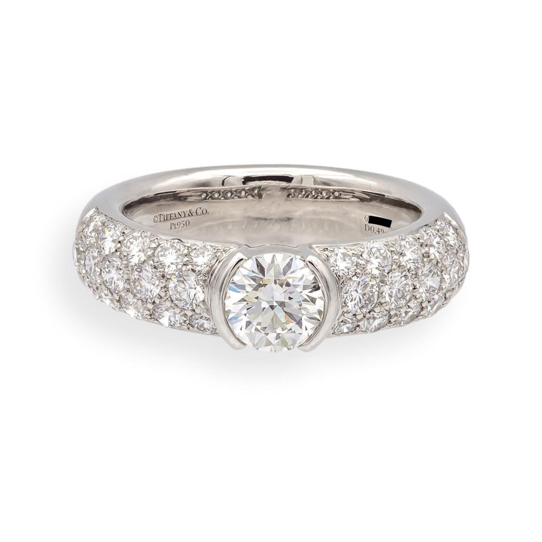 Tiffany & Co. Etoile Platinum 1.26 Cts Total Round Pave Diamond Engagement Ring