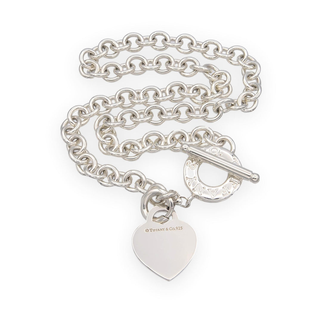 Tiffany and Co. Sterling Silver Toggle With Heart Tag Charm Link Necklace 17"