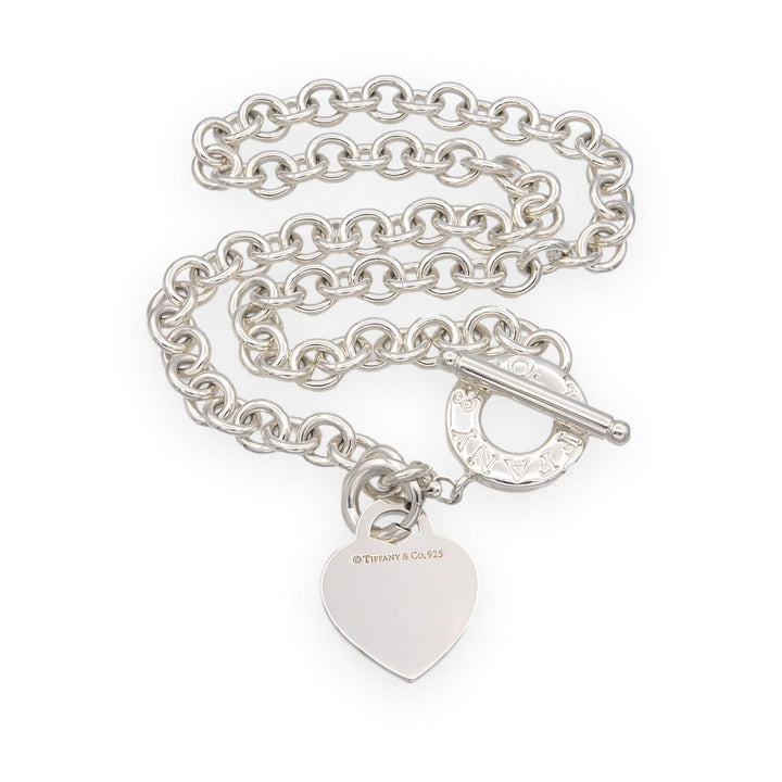 Tiffany and Co. Sterling Silver Toggle With Heart Tag Charm Link Necklace 17"