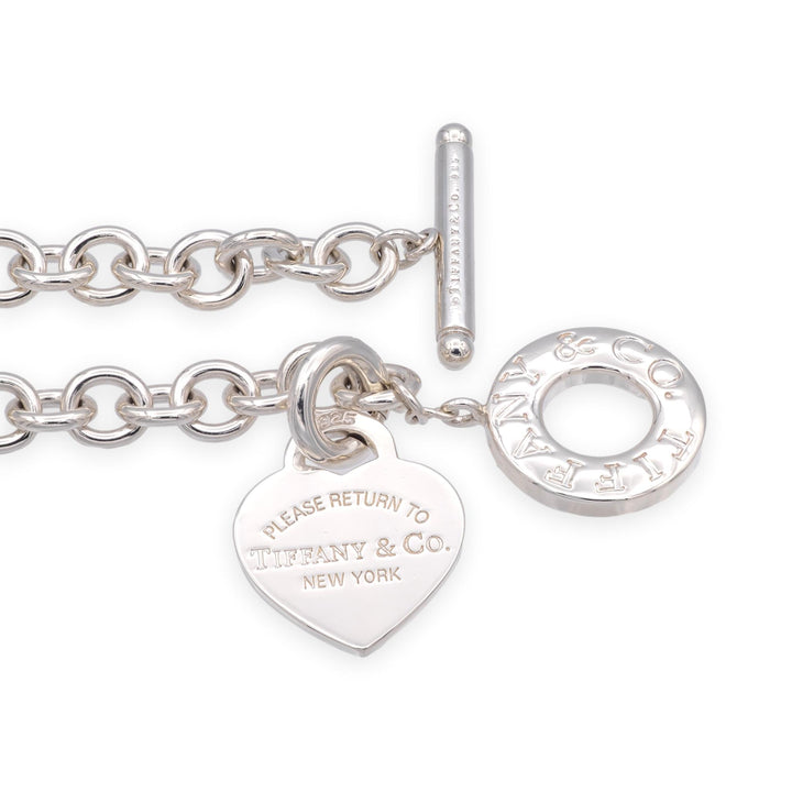 Tiffany and Co. Sterling Silver Toggle With Heart Tag Charm Link Necklace 17"