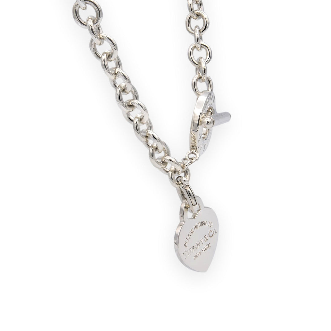 Tiffany and Co. Sterling Silver Toggle With Heart Tag Charm Link Necklace 17"