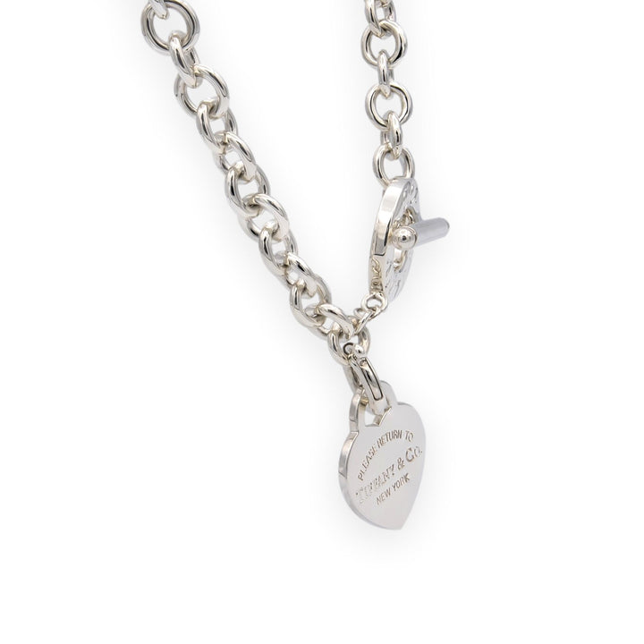 Tiffany and Co. Sterling Silver Toggle With Heart Tag Charm Link Necklace 17"