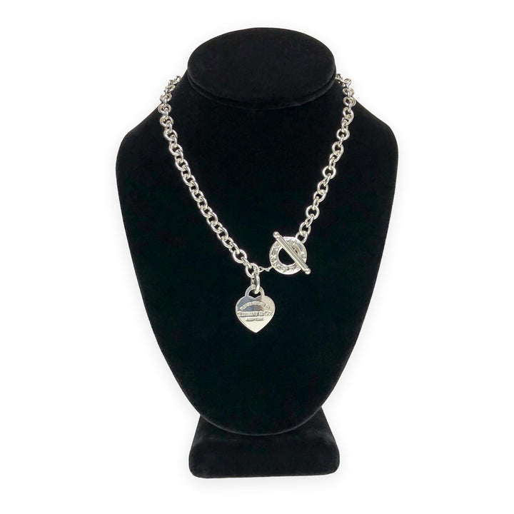 Tiffany and Co. Sterling Silver Toggle With Heart Tag Charm Link Necklace 17"