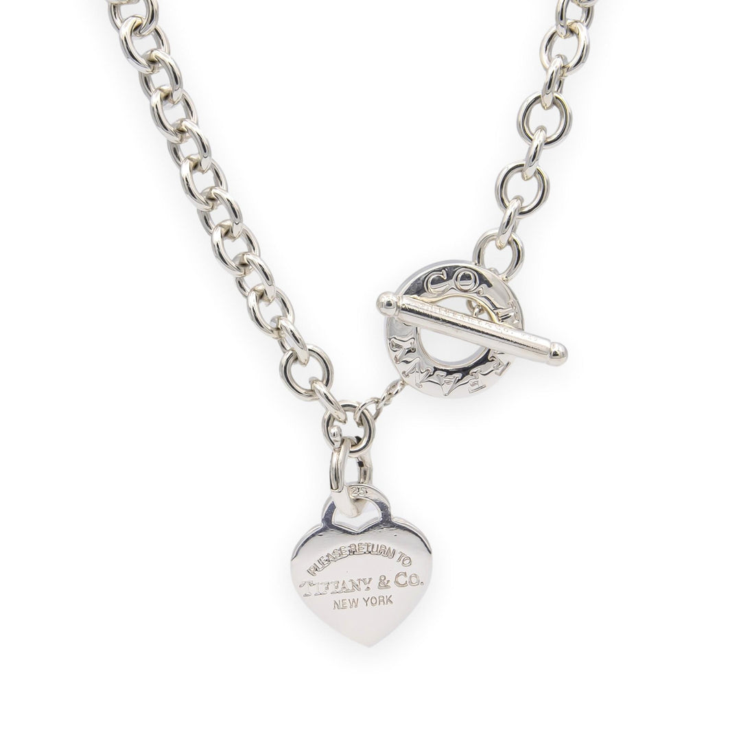 Tiffany and Co. Sterling Silver Toggle With Heart Tag Charm Link Necklace 17"