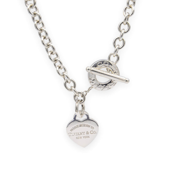 Tiffany and Co. Sterling Silver Toggle With Heart Tag Charm Link Necklace 17"