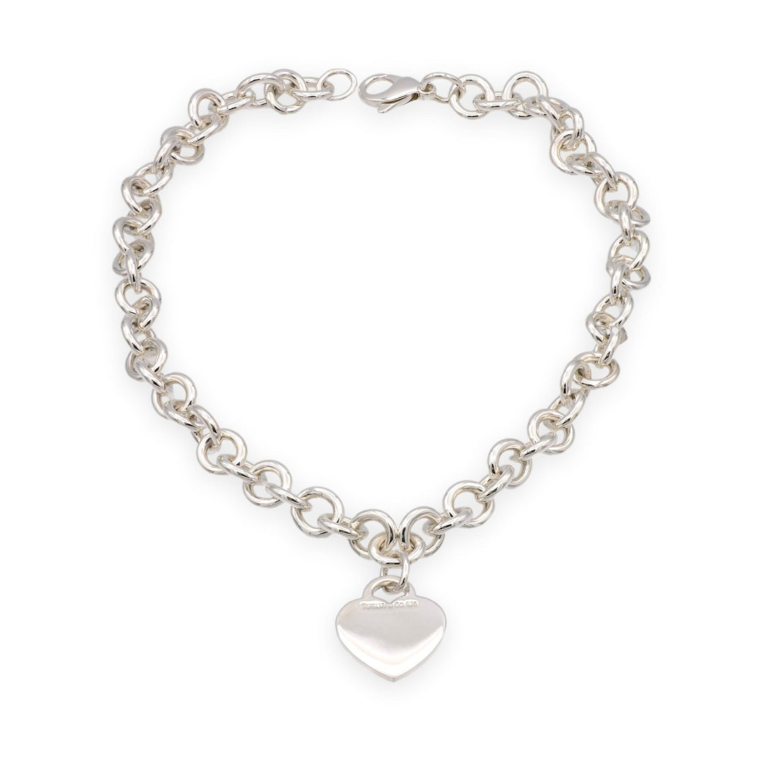 Tiffany and Co. Sterling Silver Heart Tag Charm Link Necklace 16 inches