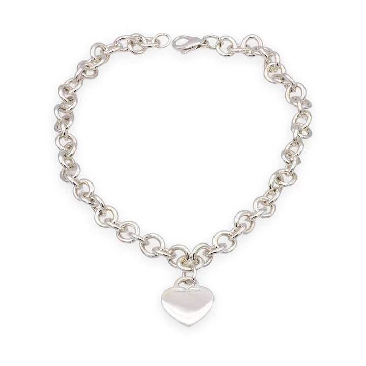Tiffany and Co. Sterling Silver Heart Tag Charm Link Necklace 16 inches