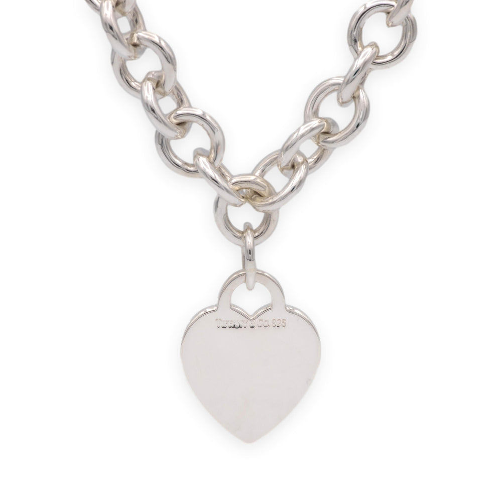 Tiffany and Co. Sterling Silver Heart Tag Charm Link Necklace 16 inches
