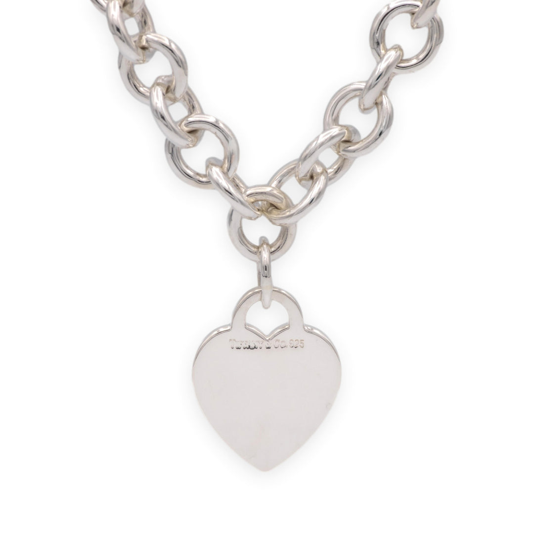 Tiffany and Co. Sterling Silver Heart Tag Charm Link Necklace 16 inches