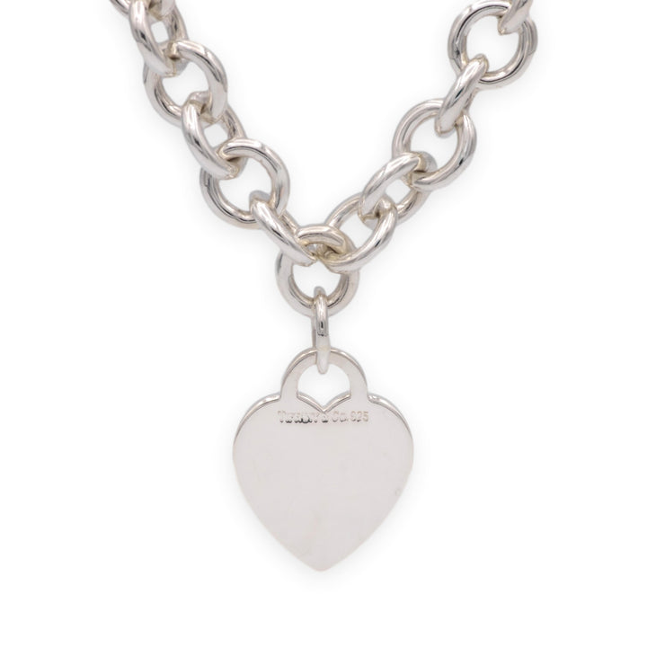 Tiffany and Co. Sterling Silver Heart Tag Charm Link Necklace 16 inches