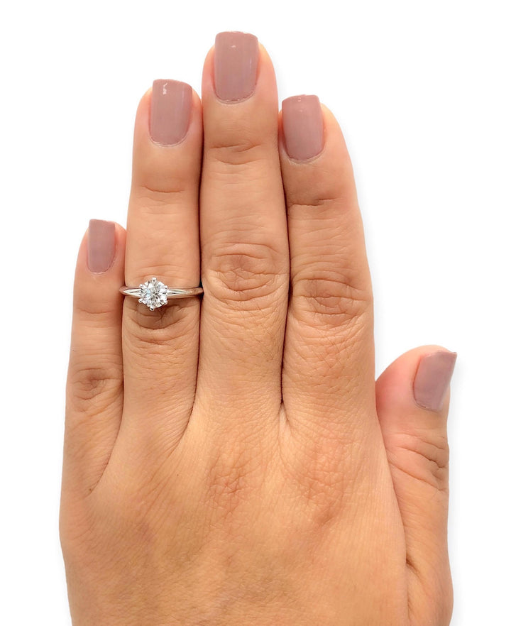 Tiffany & Co. Platinum Solitaire Round Diamond Engagement Ring .91 H VS1