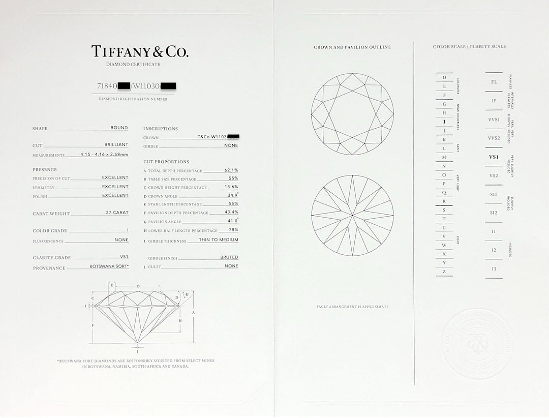 Tiffany & Co. Platinum Round Diamond Stud Earrings 0.54ct TW I VS1