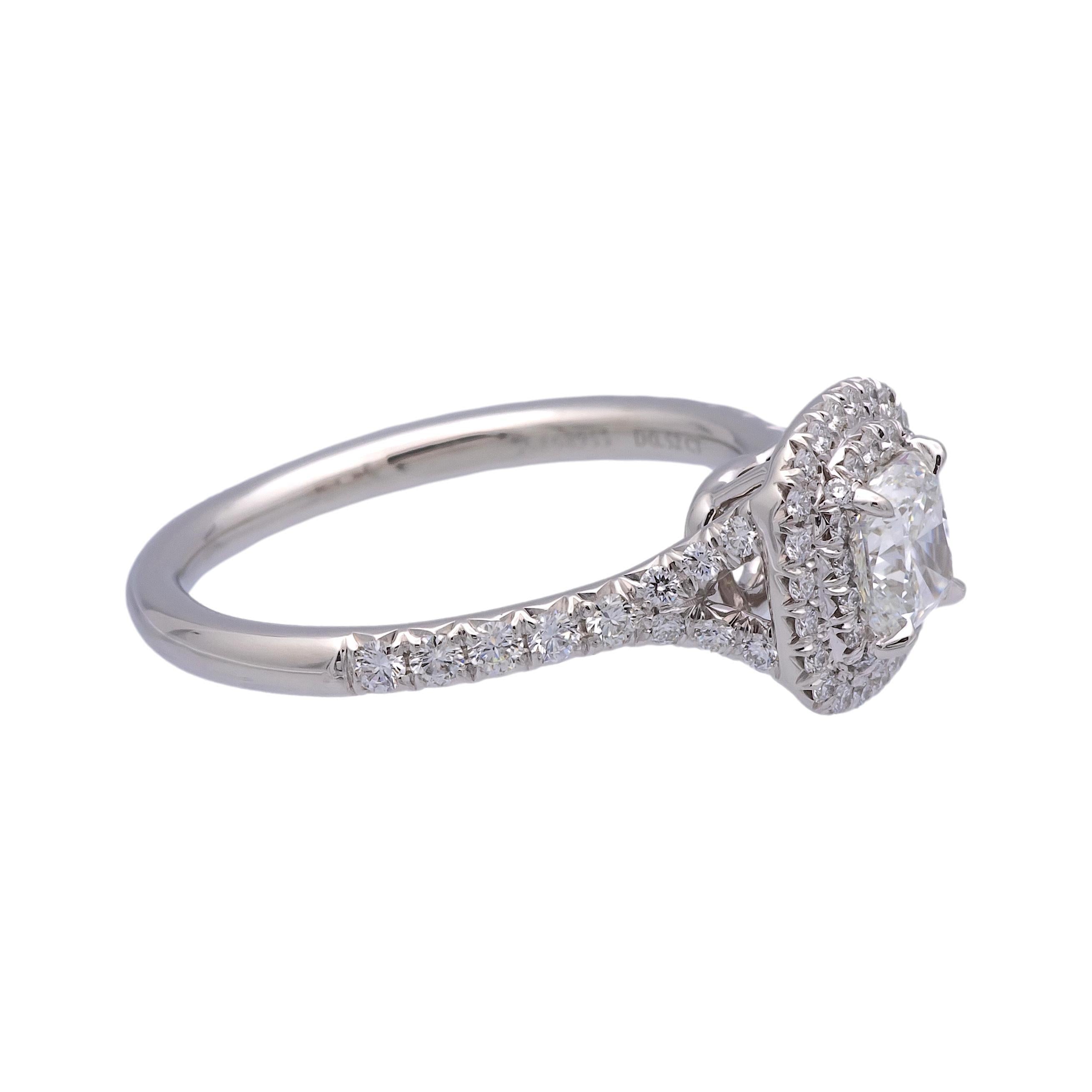 Tiffany Co. Soleste Platinum Cushion Diamond Engagement Ring .94TW F The Diamond Oak