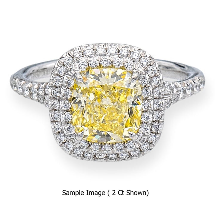 Tiffany & Co Platinum Soleste Intense Fancy Yellow .68Ct Internally Flawless Center Cushion Diamond Engagement Ring