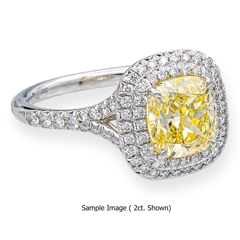 Tiffany & Co Platinum Soleste Intense Fancy Yellow .68Ct Internally Flawless Center Cushion Diamond Engagement Ring