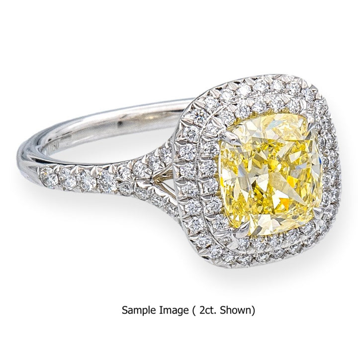 Tiffany & Co Platinum Soleste Intense Fancy Yellow .68Ct Internally Flawless Center Cushion Diamond Engagement Ring
