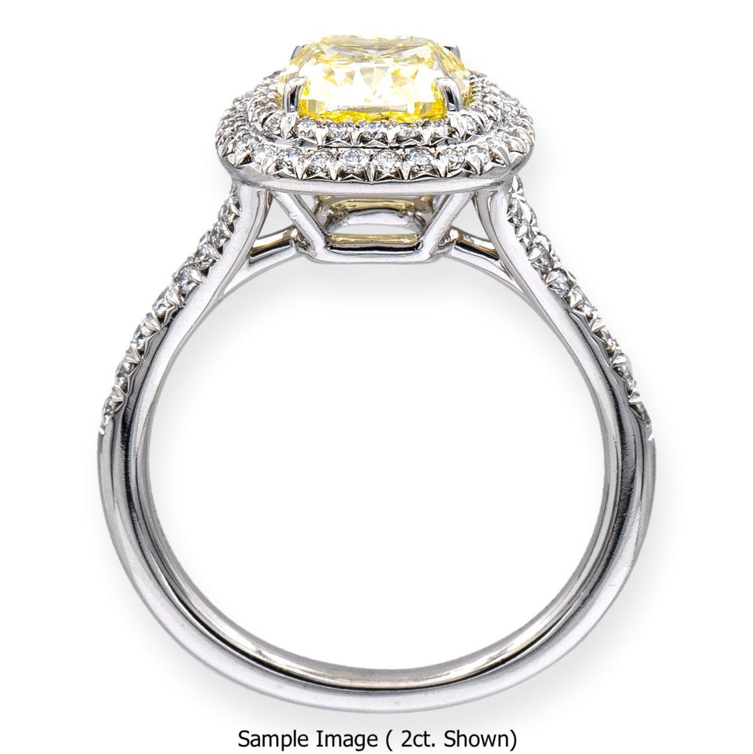 Tiffany & Co Platinum Soleste Intense Fancy Yellow .68Ct Internally Flawless Center Cushion Diamond Engagement Ring