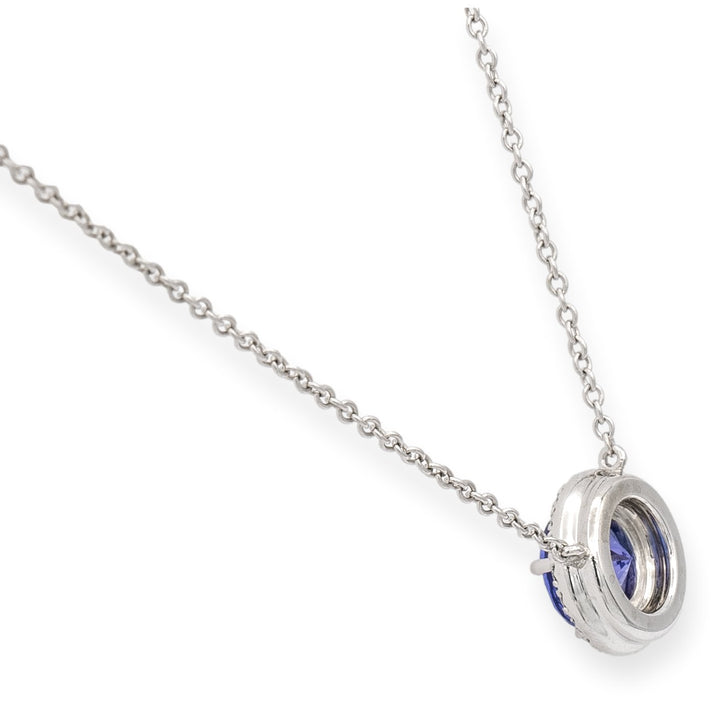 Tiffany & Co. Platinum Soleste Round Tanzanite Diamond Pendant Necklace 16" Long