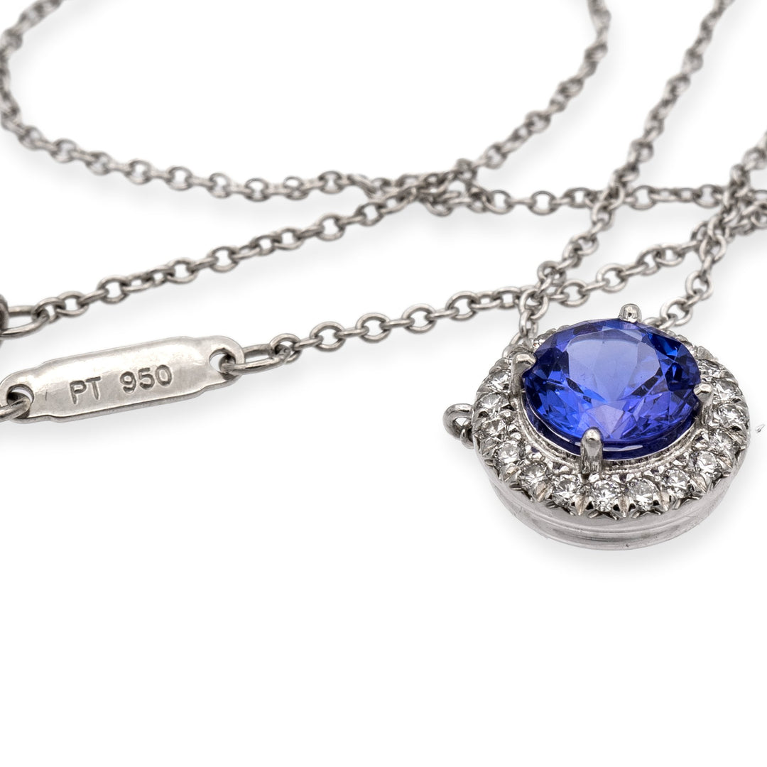Tiffany & Co. Platinum Soleste Round Tanzanite Diamond Pendant Necklace 16" Long